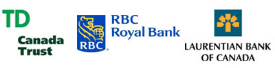 TD Canada Trust logo,  RBC Royal Bank Logo, and Laurentian Bank of Canada Logo